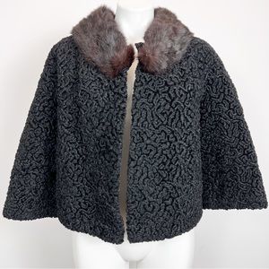 Vintage mink sheep fur cropped jacket opera coat 3/4 sleeves